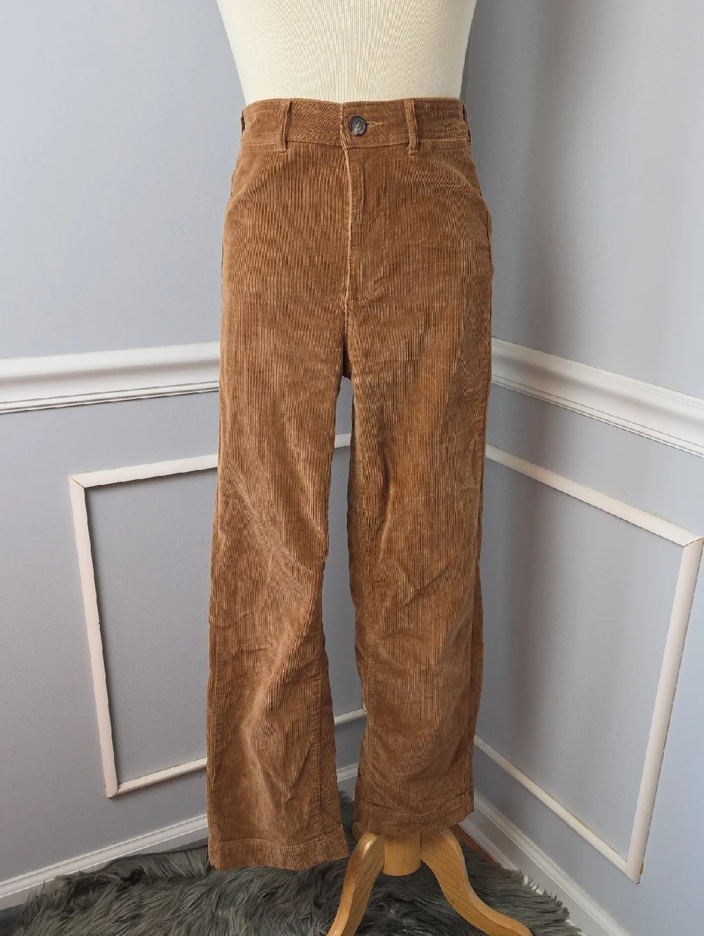 EVERLANE Toasted Coconut Flat Front Stretch Corduroy Straight Wide Leg Pants 2
